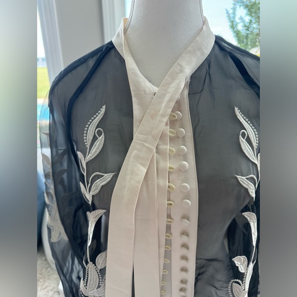 Vici Venetian Embroidered Statement Blouse Feminine Sheer Preppy Ethereal Sz M - Picture 11 of 13